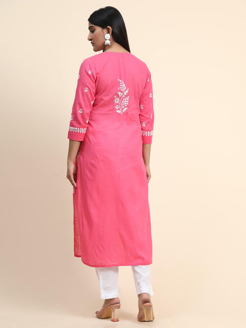 Fizaa Chikankari Kurti for Women With Pocket - Pink
